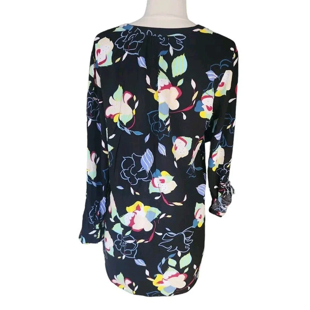 Josie Natori Floral Beach Artsy Minidress Womens Small Black Button Down Spring